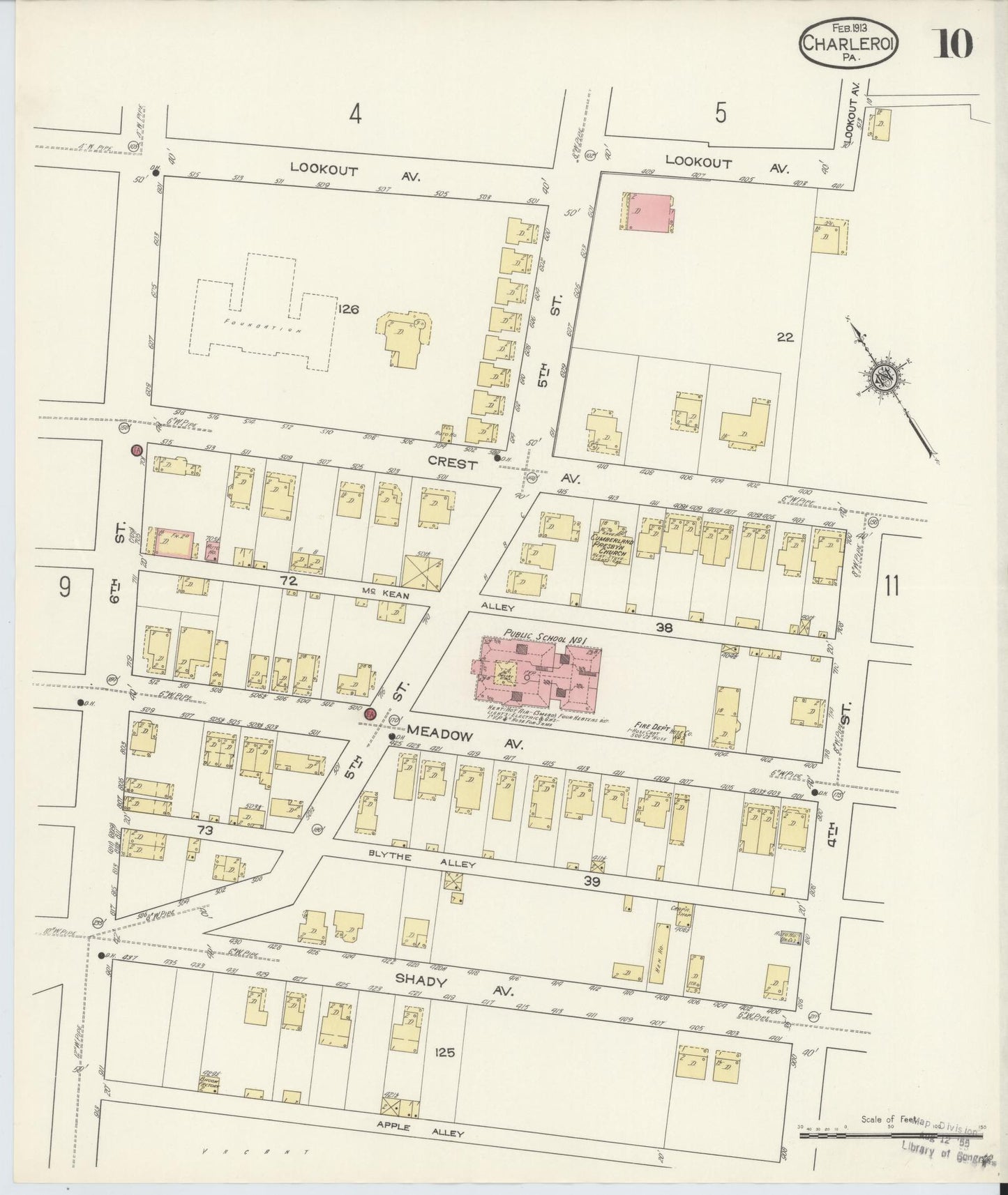 Sanborn Fire Insurance Map from Charleroi, Washington County, Pennsylvania (1913), Sheet #0010 - Historic Sanborn Fire Insurance Map Print, vintage old map wall art, antique decor, genealogy gift, Pennsylvania Pennsylvania map