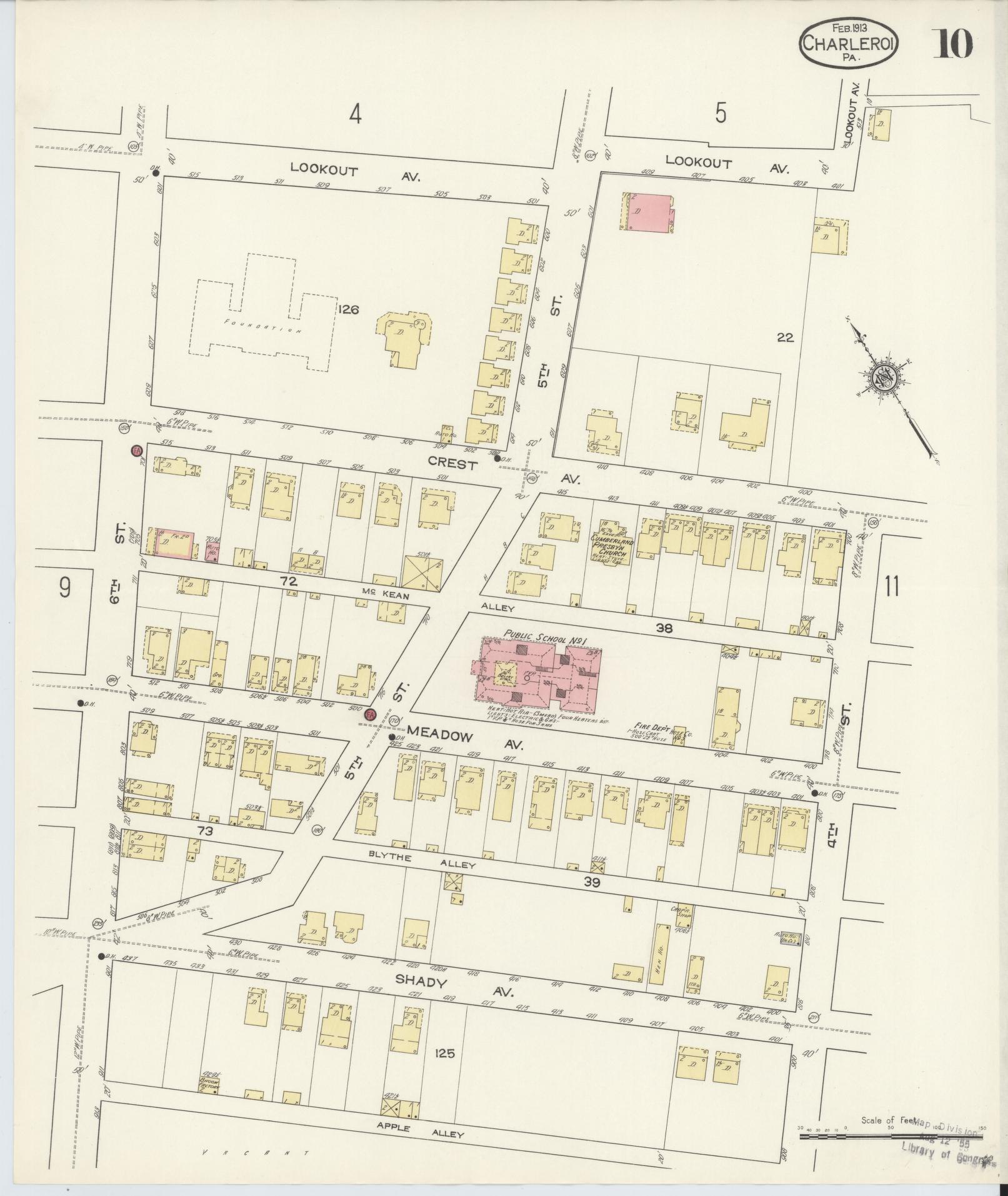 Sanborn Fire Insurance Map from Charleroi, Washington County, Pennsylvania (1913), Sheet #0010 - Historic Sanborn Fire Insurance Map Print, vintage old map wall art, antique decor, genealogy gift, Pennsylvania Pennsylvania map