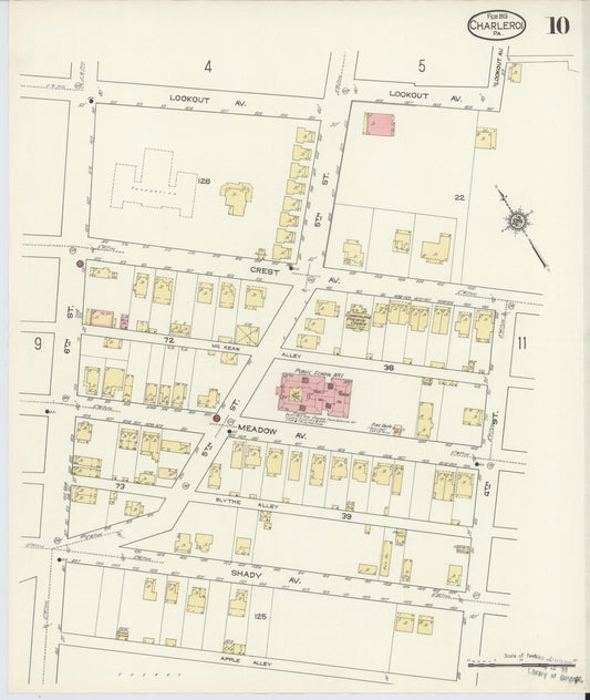 Sanborn Fire Insurance Map from Charleroi, Washington County, Pennsylvania (1913), Sheet #0010 - Historic Sanborn Fire Insurance Map Print, vintage old map wall art, antique decor, genealogy gift, Pennsylvania Pennsylvania map