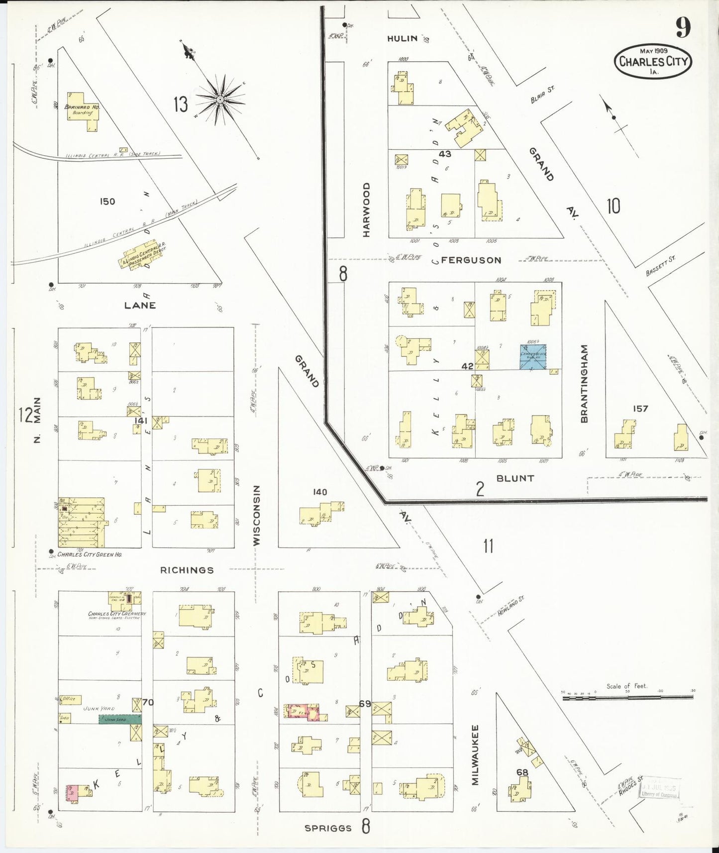 Sanborn Fire Insurance Map from Charles City, Floyd County, Iowa (1909), Sheet #0009 - Historic Sanborn Fire Insurance Map Print