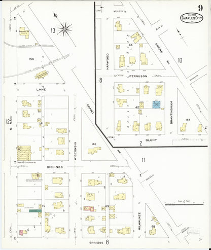 Sanborn Fire Insurance Map from Charles City, Floyd County, Iowa (1909), Sheet #0009 - Historic Sanborn Fire Insurance Map Print