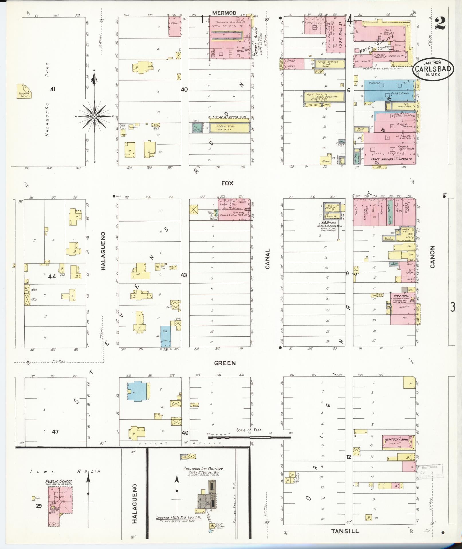 Sanborn Fire Insurance Map from Carlsbad, Eddy County, New Mexico (1909), Sheet #0002 - Complete Map Set gallery image, historic Sanborn map, vintage wall art, New Mexico New Mexico