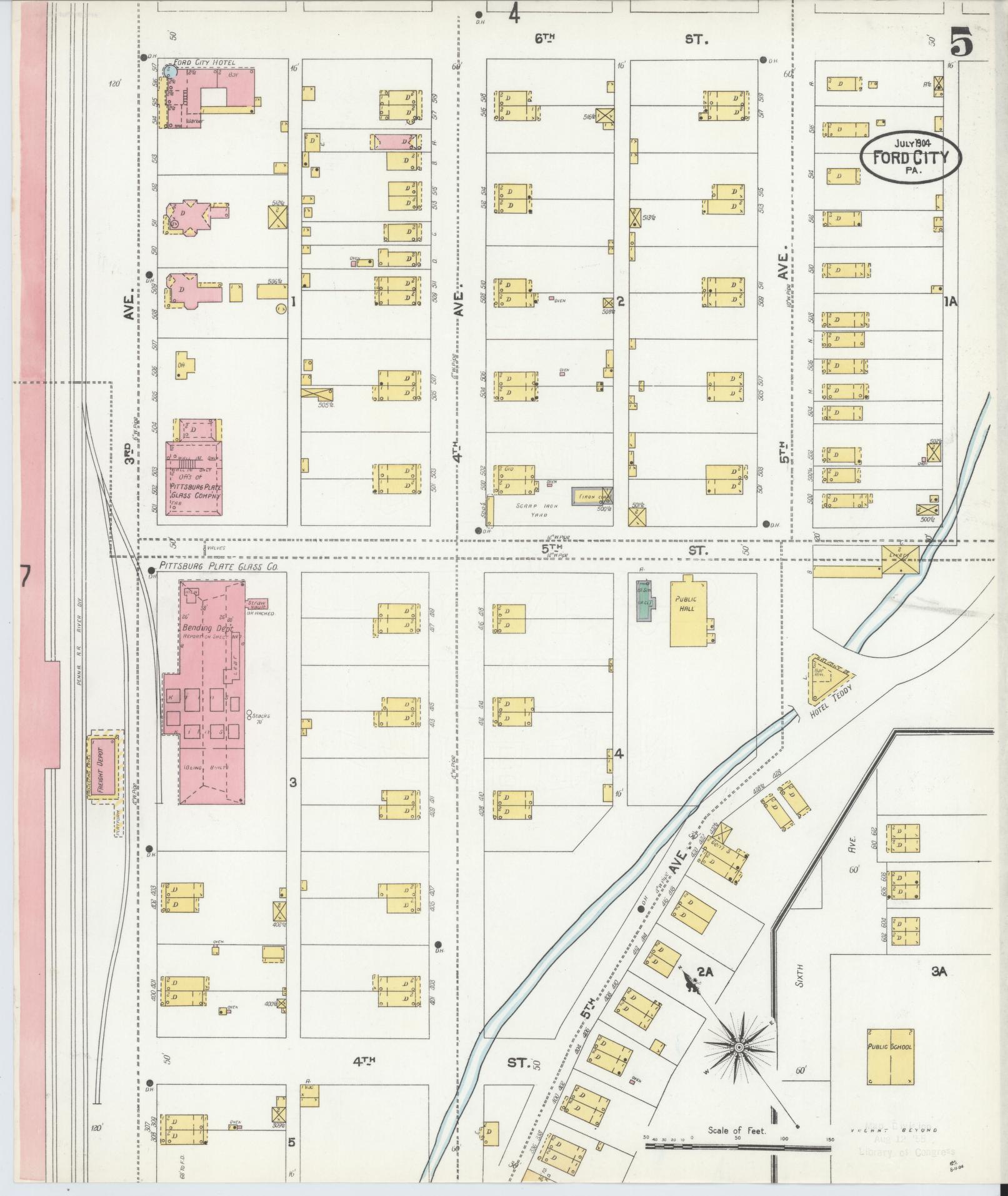Sanborn Fire Insurance Map from Ford City, Armstrong County, Pennsylvania (1904), Sheet #0005 - Historic Sanborn Fire Insurance Map Print, vintage old map wall art, antique decor, genealogy gift, Pennsylvania Pennsylvania map