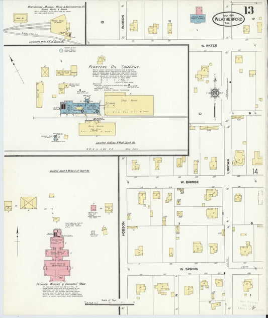 Sanborn Fire Insurance Map from Weatherford, Parker County, Texas (1910), Sheet #0013 - Historic Sanborn Fire Insurance Map Print, vintage old map wall art, antique decor, genealogy gift, Texas Texas map