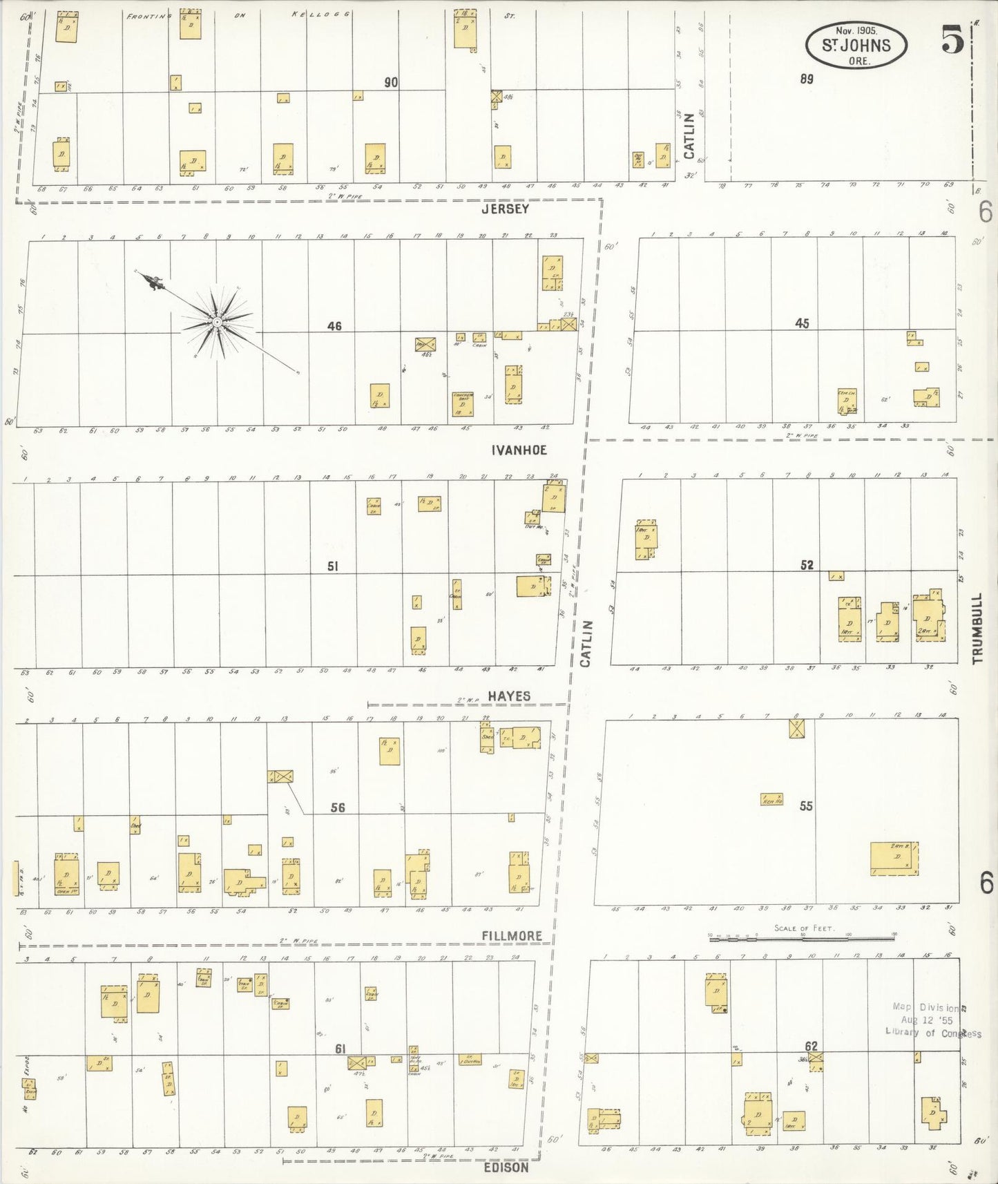 Sanborn Fire Insurance Map from Saint Johns, Multnomah County, Oregon (1905), Sheet #0005 - Complete Map Set gallery image, historic Sanborn map, vintage wall art, Oregon Oregon