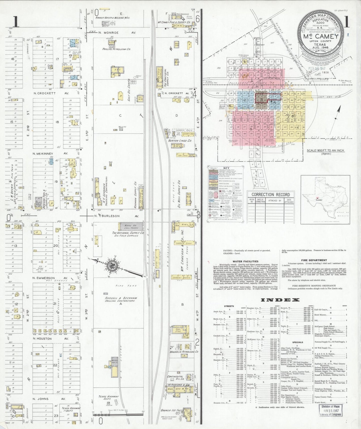 Sanborn Fire Insurance Map from McCamey, Upton County, Texas (1946), Sheet #0001 - Complete Map Set gallery image, historic Sanborn map, vintage wall art, Texas Texas