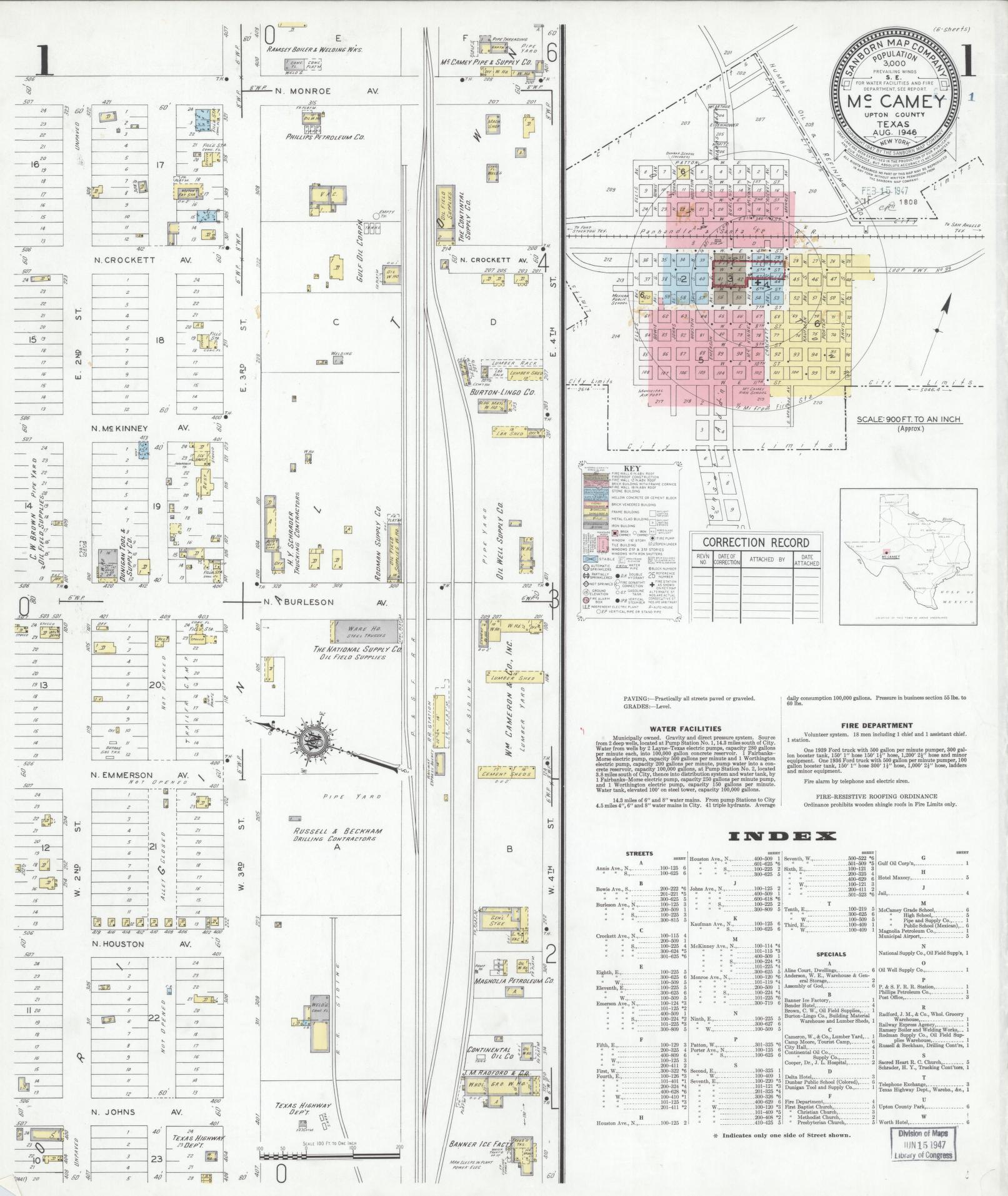 Sanborn Fire Insurance Map from McCamey, Upton County, Texas (1946), Sheet #0001 - Complete Map Set gallery image, historic Sanborn map, vintage wall art, Texas Texas