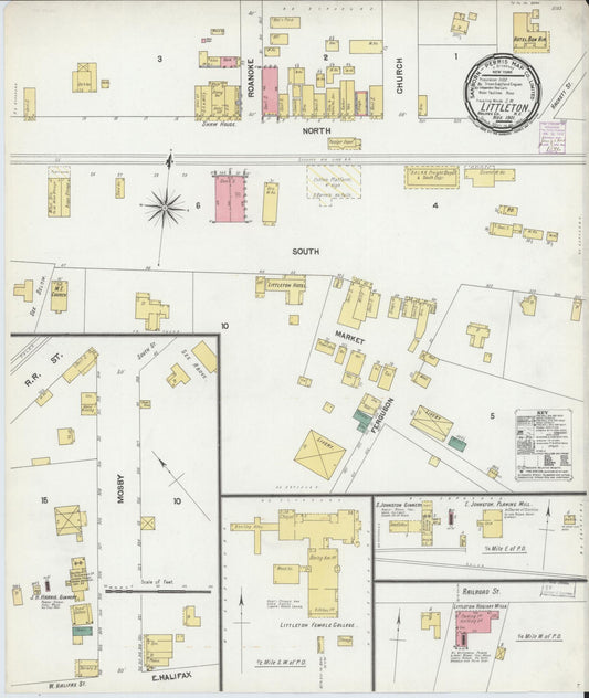 Sanborn Fire Insurance Map from Littleton, Halifax And Warren County, North Carolina (1901), Sheet #0001 - Historic Sanborn Fire Insurance Map Print, vintage old map wall art, antique decor, genealogy gift, North Carolina North Carolina map