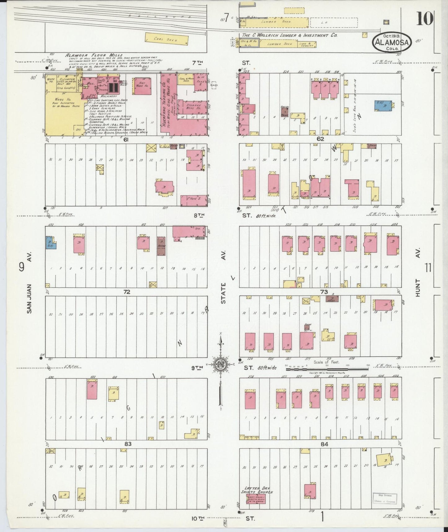 Sanborn Fire Insurance Map from Alamosa, Alamosa County, Colorado (1919), Sheet #0010 - Historic Sanborn Fire Insurance Map Print, vintage old map wall art, antique decor, genealogy gift, Colorado Colorado map