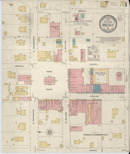 Sanborn Fire Insurance Map from Abbeville, Henry County, Alabama (1907), Sheet #0001 - Complete Map Set gallery image, historic Sanborn map, vintage wall art, Alabama Alabama