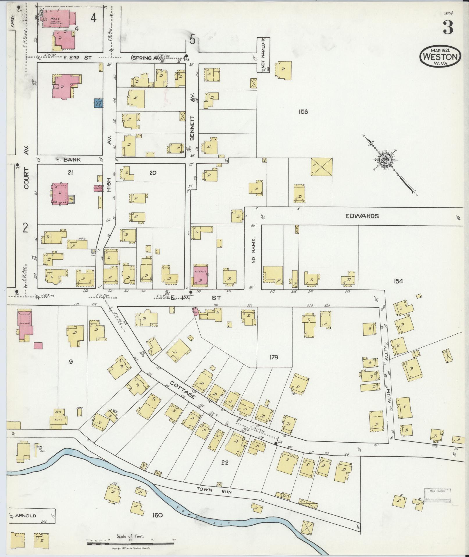 Sanborn Fire Insurance Map from Weston, Lewis County, West Virginia (1921), Sheet #0003 - Complete Map Set gallery image, historic Sanborn map, vintage wall art, West Virginia West Virginia