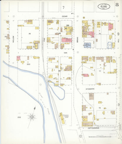 Sanborn Fire Insurance Map from Globe, Gila County, Arizona (1904), Sheet #0008 - Complete Map Set gallery image, historic Sanborn map, vintage wall art, Arizona Arizona