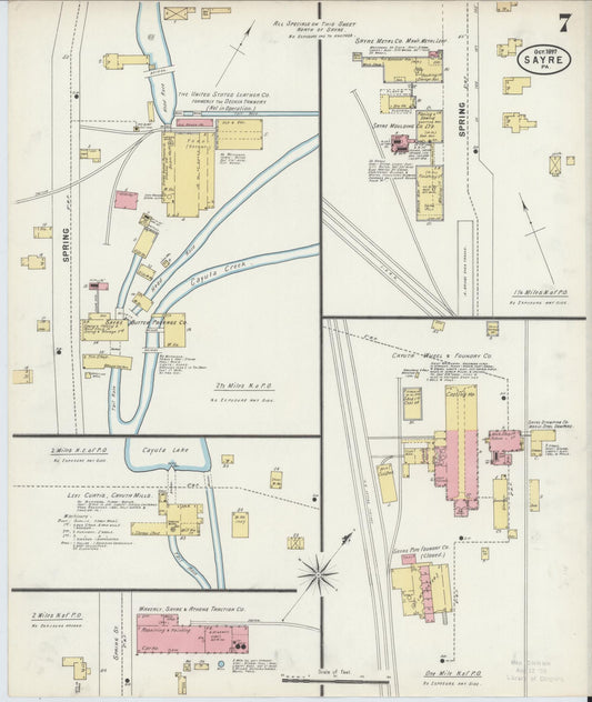Sanborn Fire Insurance Map from Sayre, Bradford County, Pennsylvania (1897), Sheet #0007 - Historic Sanborn Fire Insurance Map Print, vintage old map wall art, antique decor, genealogy gift, Pennsylvania Pennsylvania map