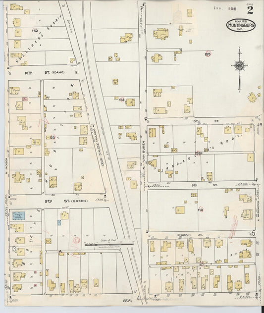 Sanborn Fire Insurance Map from Huntingburg, Dubois County, Indiana (1949), Sheet #0002 - Historic Sanborn Fire Insurance Map Print, vintage old map wall art, antique decor, genealogy gift, Indiana Indiana map