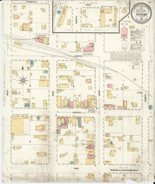 Sanborn Fire Insurance Map from Monona, Clayton County, Iowa (1902), Sheet #0001 - Historic Sanborn Fire Insurance Map Print, vintage old map wall art