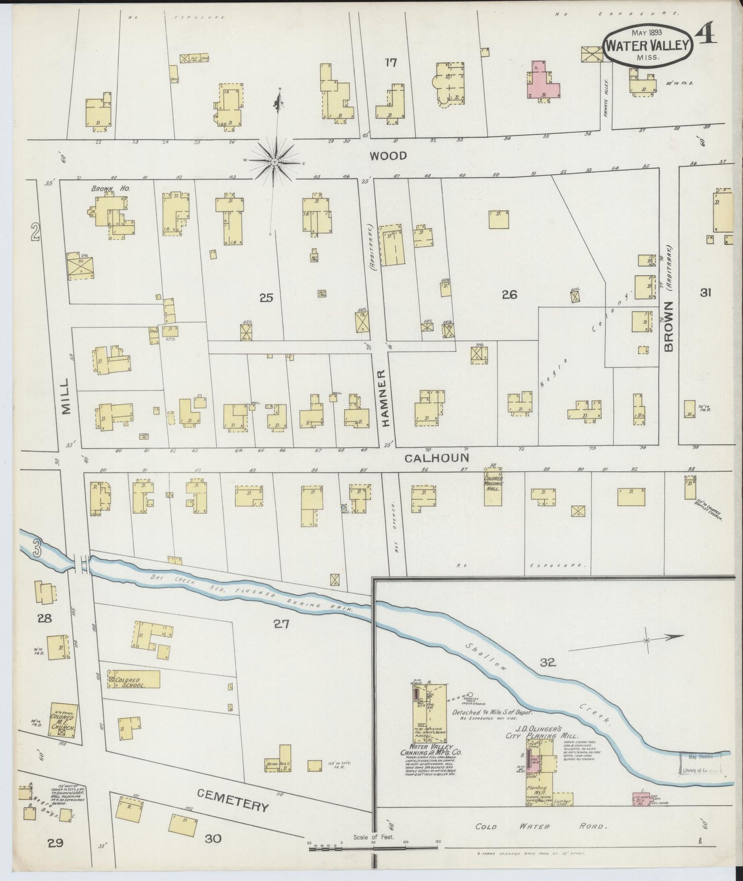 Sanborn Fire Insurance Map from Water Valley, Yalobusha County, Mississippi (1893), Sheet #0004 - Complete Map Set gallery image, historic Sanborn map, vintage wall art, Mississippi Mississippi