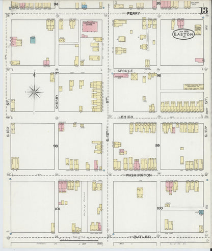 Sanborn Fire Insurance Map from Easton, Northampton County, Pennsylvania (1892), Sheet #0013 - Complete Map Set gallery image, historic Sanborn map, vintage wall art, Pennsylvania Pennsylvania