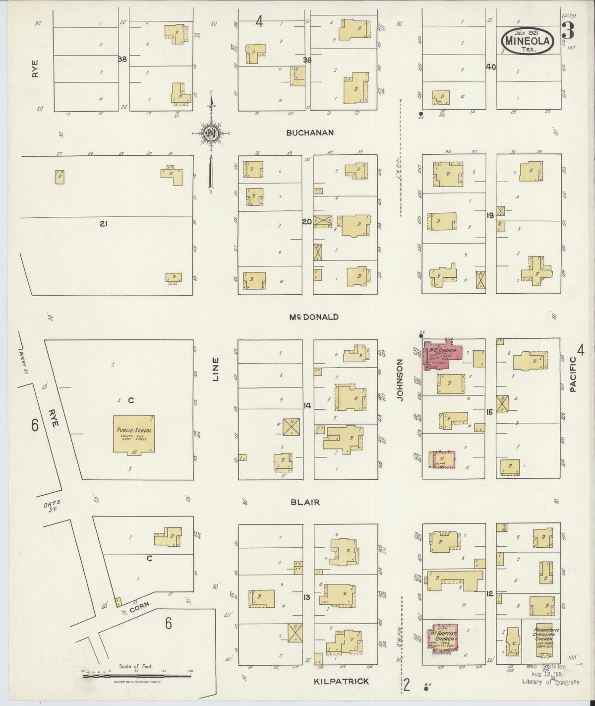 Sanborn Fire Insurance Map from Mineola, Wood County, Texas (1921), Sheet #0003 - Complete Map Set gallery image, historic Sanborn map, vintage wall art, Texas Texas