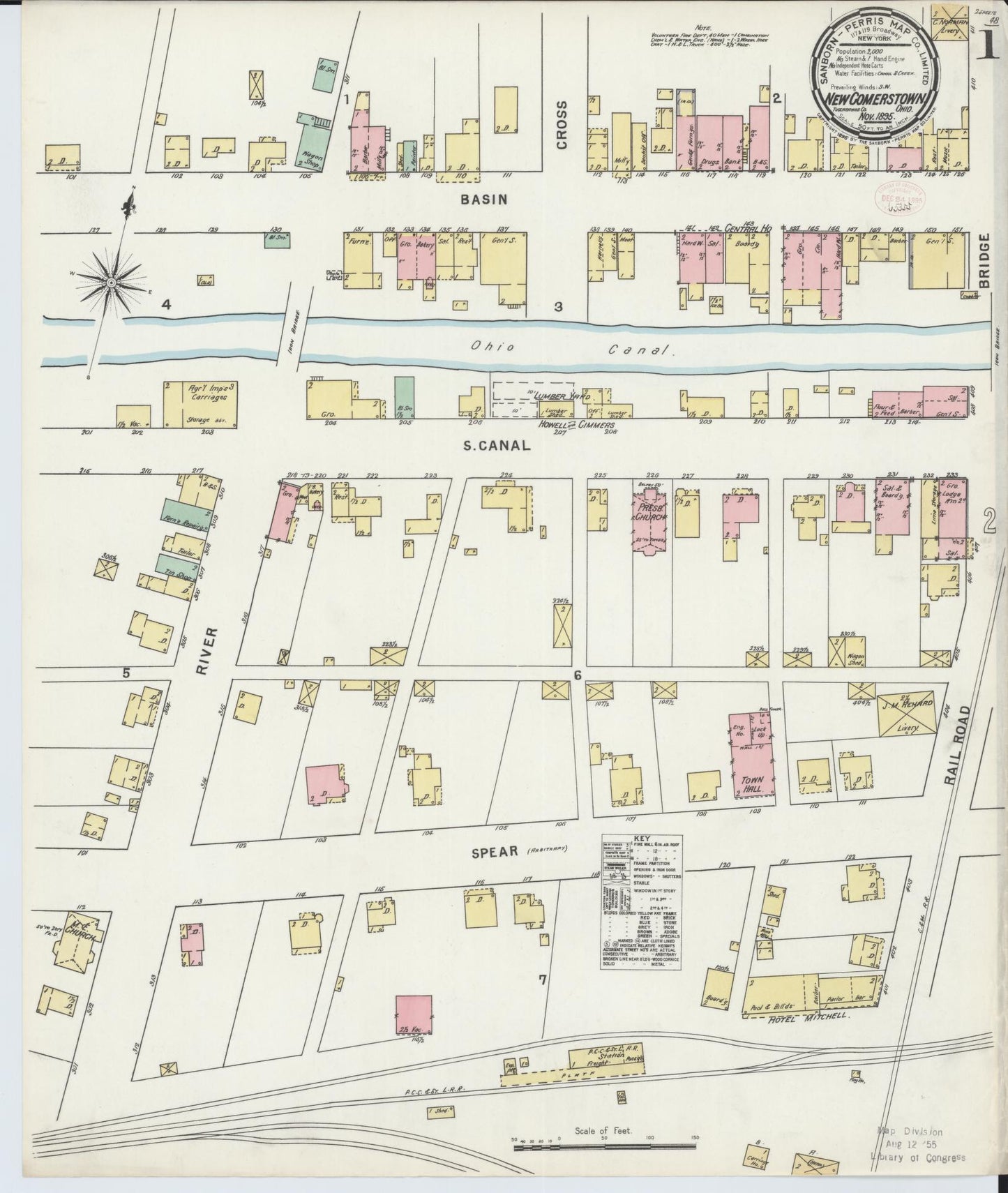 Sanborn Fire Insurance Map from Newcomerstown, Tuscarawas County, Ohio (1895), Sheet #0001 - Complete Map Set gallery image, historic Sanborn map, vintage wall art, Ohio Ohio