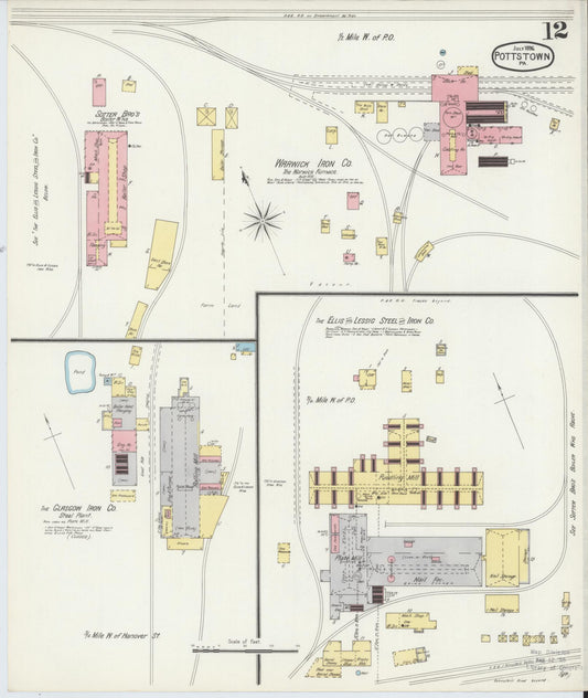 Sanborn Fire Insurance Map from Pottstown, Montgomery County, Pennsylvania (1896), Sheet #0012 - Historic Sanborn Fire Insurance Map Print, vintage old map wall art, antique decor, genealogy gift, Pennsylvania Pennsylvania map