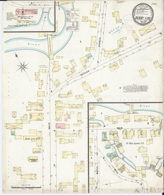 Sanborn Fire Insurance Map from Derby Line, Orleans County, Vermont (1897), Sheet #0001 - Historic Sanborn Fire Insurance Map Print, vintage old map wall art, antique decor, genealogy gift, Vermont Vermont map