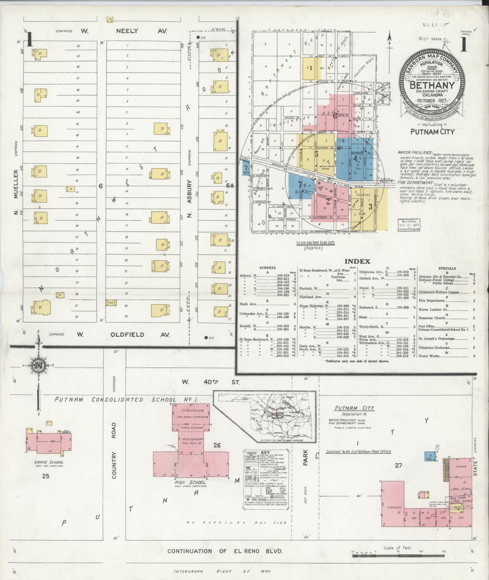 Sanborn Fire Insurance Map from Bethany, Oklahoma County, Oklahoma (1927), Sheet #0001 - Complete Map Set gallery image, historic Sanborn map, vintage wall art, Bethany Oklahoma