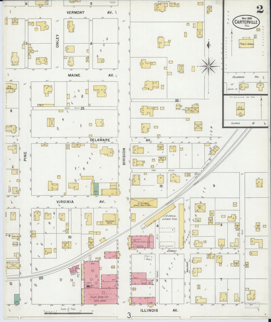 Sanborn Fire Insurance Map from Carterville, Williamson County, Illinois (1899), Sheet #0002 - Historic Sanborn Fire Insurance Map Print, vintage old map wall art, antique decor, genealogy gift, Illinois Illinois map