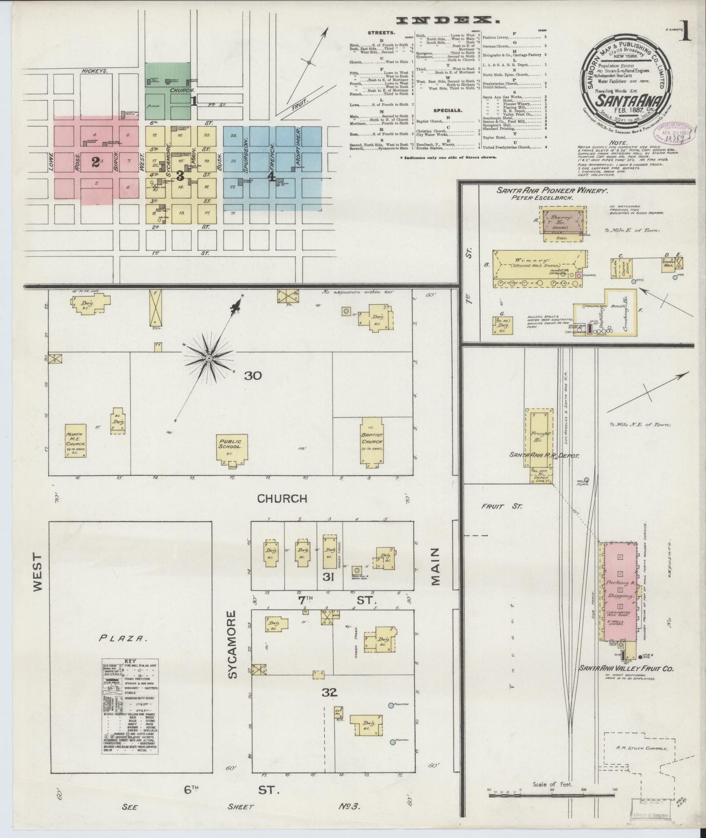 Sanborn Fire Insurance Map from Santa Ana, Orange County, California (1887), Sheet #0001 - Complete Map Set gallery image, historic Sanborn map, vintage wall art, California California