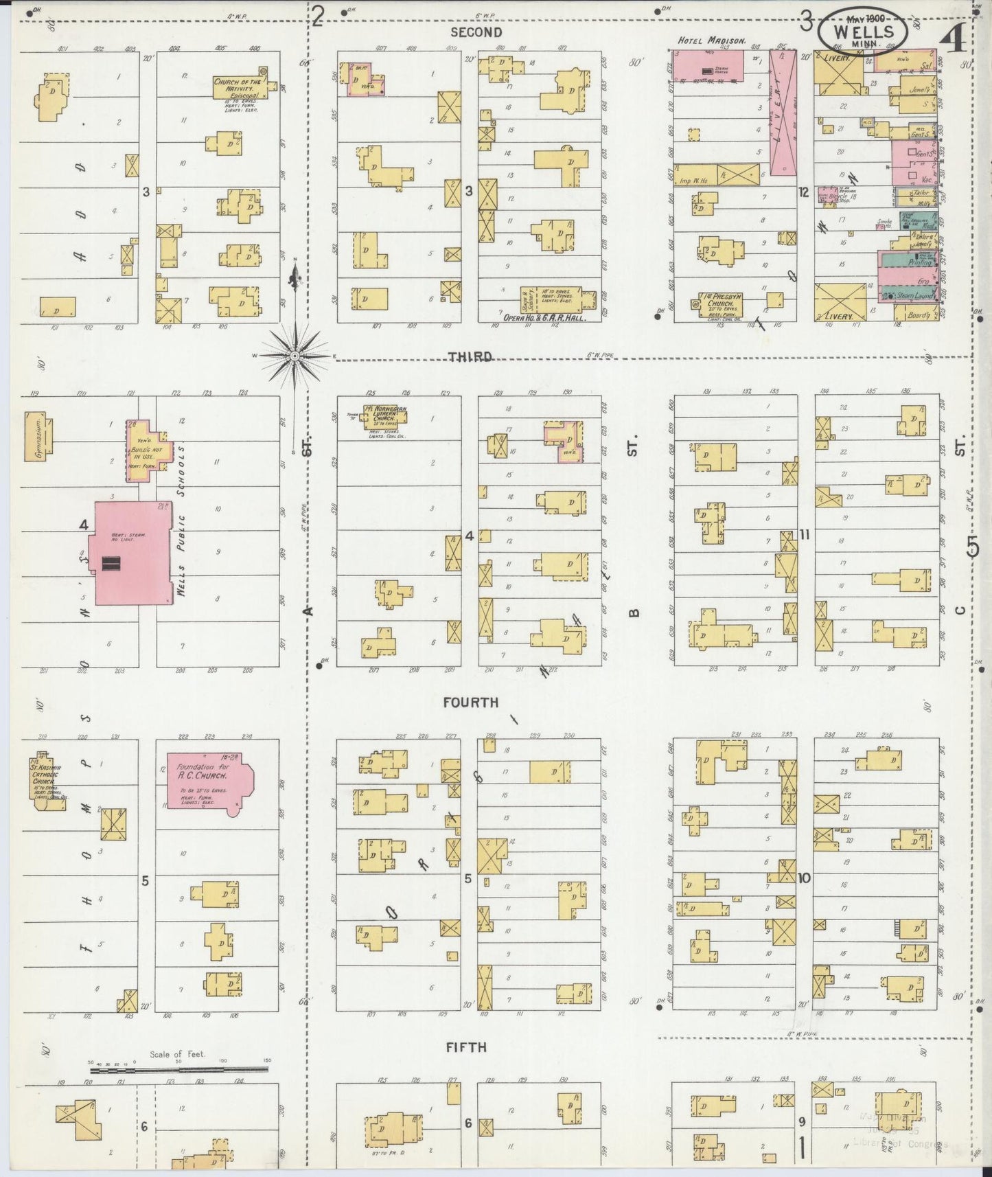 Sanborn Fire Insurance Map from Wells, Faribault County, Minnesota (1900), Sheet #0004 - Historic Sanborn Fire Insurance Map Print, vintage old map wall art, antique decor, genealogy gift, Minnesota Minnesota map