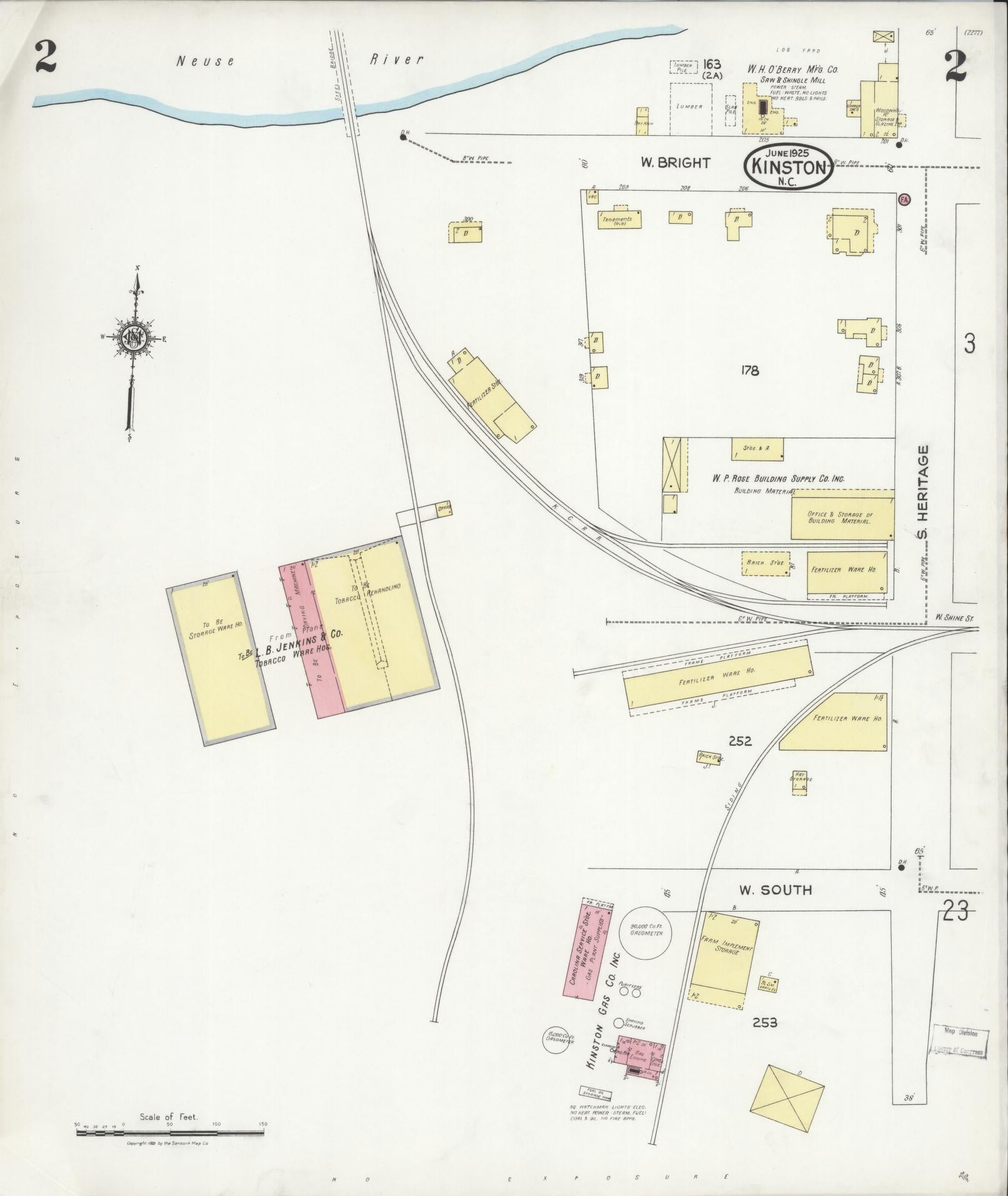 Sanborn Fire Insurance Map from Kinston, Lenoir County, North Carolina (1925), Sheet #0002 - Complete Map Set gallery image, historic Sanborn map, vintage wall art, North Carolina North Carolina