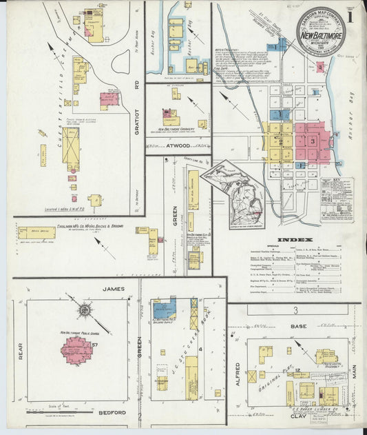 Sanborn Fire Insurance Map from New Baltimore, Macomb County, Michigan (1921), Sheet #0001 - Historic Sanborn Fire Insurance Map Print, vintage old map wall art, antique decor, genealogy gift, Michigan Michigan map