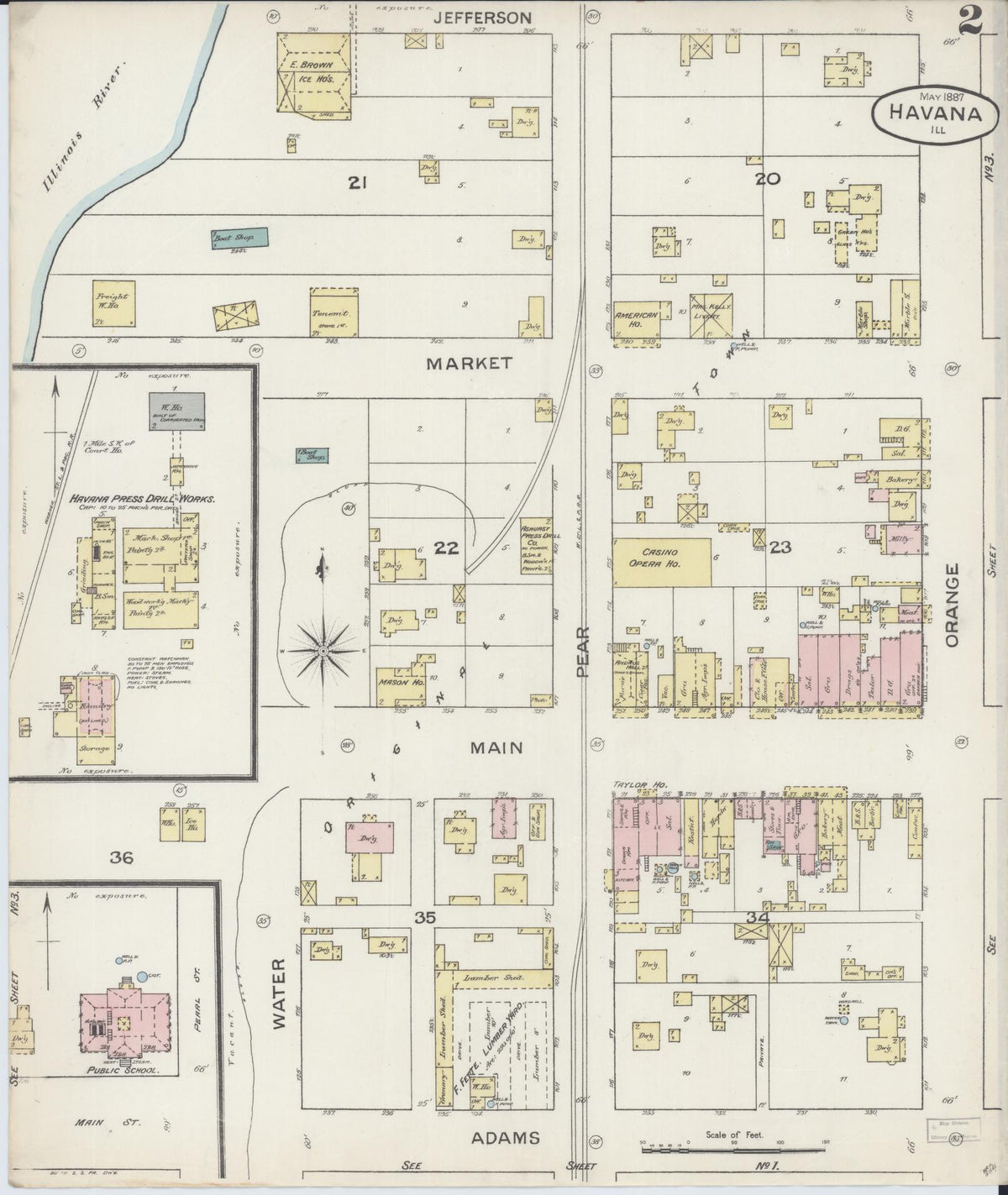 Sanborn Fire Insurance Map from Havana, Mason County, Illinois (1887), Sheet #0002 - Historic Sanborn Fire Insurance Map Print, vintage old map wall art, antique decor, genealogy gift, Illinois Illinois map