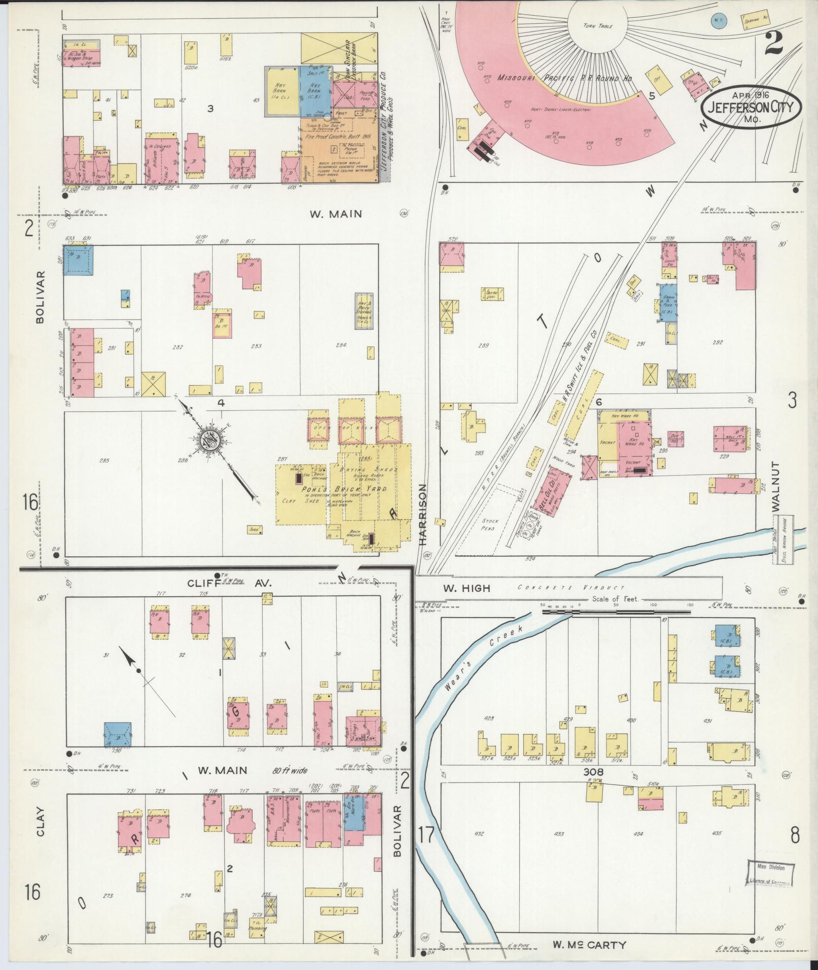 Sanborn Fire Insurance Map from Jefferson City, Cole County, Missouri (1916), Sheet #0002 - Complete Map Set gallery image, historic Sanborn map, vintage wall art, Missouri Missouri