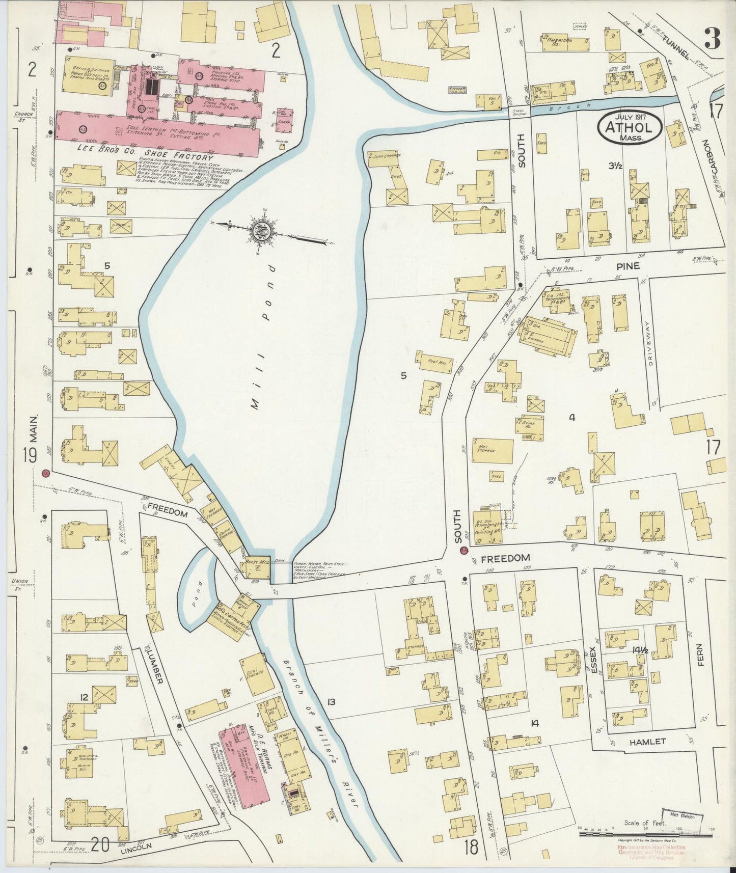 Sanborn Fire Insurance Map from Athol, Worcester County, Massachusetts (1917), Sheet #0003 - Complete Map Set gallery image, historic Sanborn map, vintage wall art, Massachusetts Massachusetts