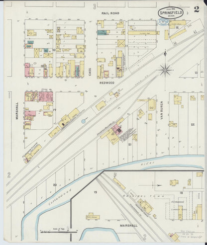 Sanborn Fire Insurance Map from Springfield, Brown County, Minnesota (1894), Sheet #0002 - Complete Map Set gallery image, historic Sanborn map, vintage wall art, Minnesota Minnesota