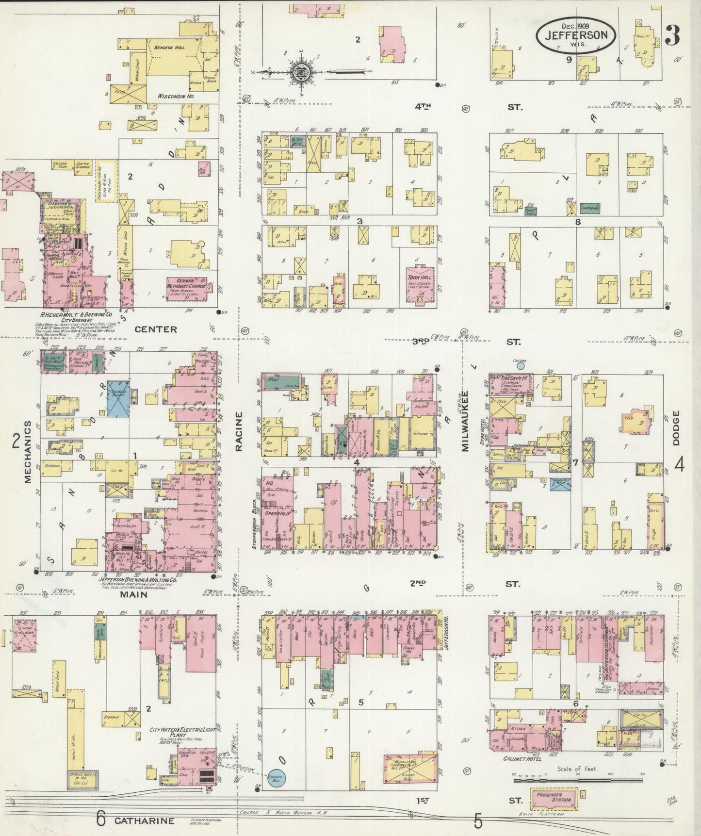 Sanborn Fire Insurance Map from Jefferson, Jefferson County, Wisconsin (1909), Sheet #0003 - Complete Map Set gallery image, historic Sanborn map, vintage wall art, Wisconsin Wisconsin