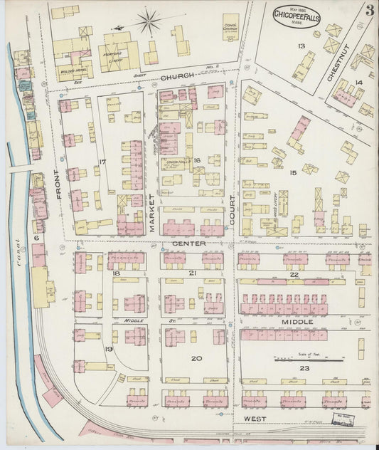 Sanborn Fire Insurance Map from Chicopee Falls, Hampden County, Massachusetts (1885), Sheet #0003 - Historic Sanborn Fire Insurance Map Print, vintage old map wall art, antique decor, genealogy gift, Massachusetts Massachusetts map