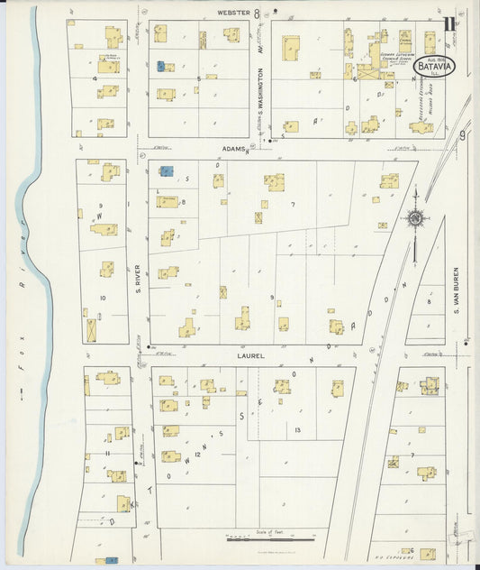 Sanborn Fire Insurance Map from Batavia, Kane County, Illinois (1916), Sheet #0011 - Historic Sanborn Fire Insurance Map Print, vintage old map wall art, antique decor, genealogy gift, Illinois Illinois map