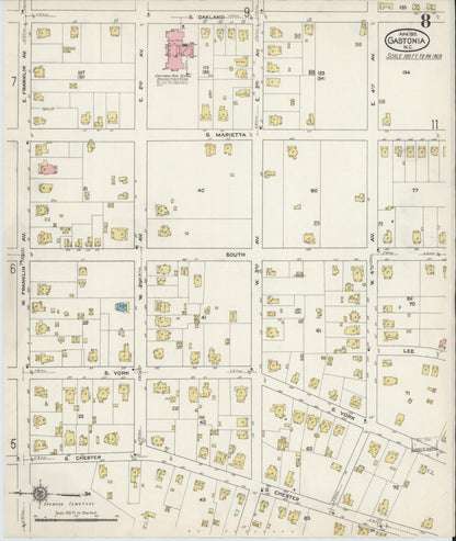 Sanborn Fire Insurance Map from Gastonia, Gaston County, North Carolina (1915), Sheet #0008 - Complete Map Set gallery image, historic Sanborn map, vintage wall art, North Carolina North Carolina