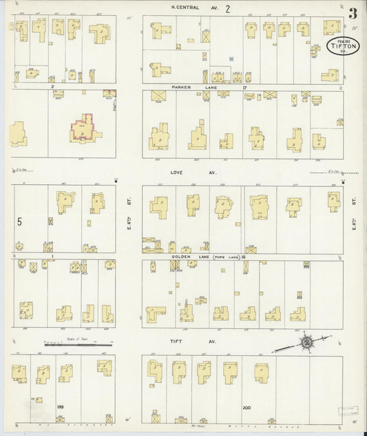 Sanborn Fire Insurance Map from Tifton, Tift County, Georgia (1912), Sheet #0003 - Historic Sanborn Fire Insurance Map Print, vintage old map wall art, antique decor, genealogy gift, Georgia Georgia map