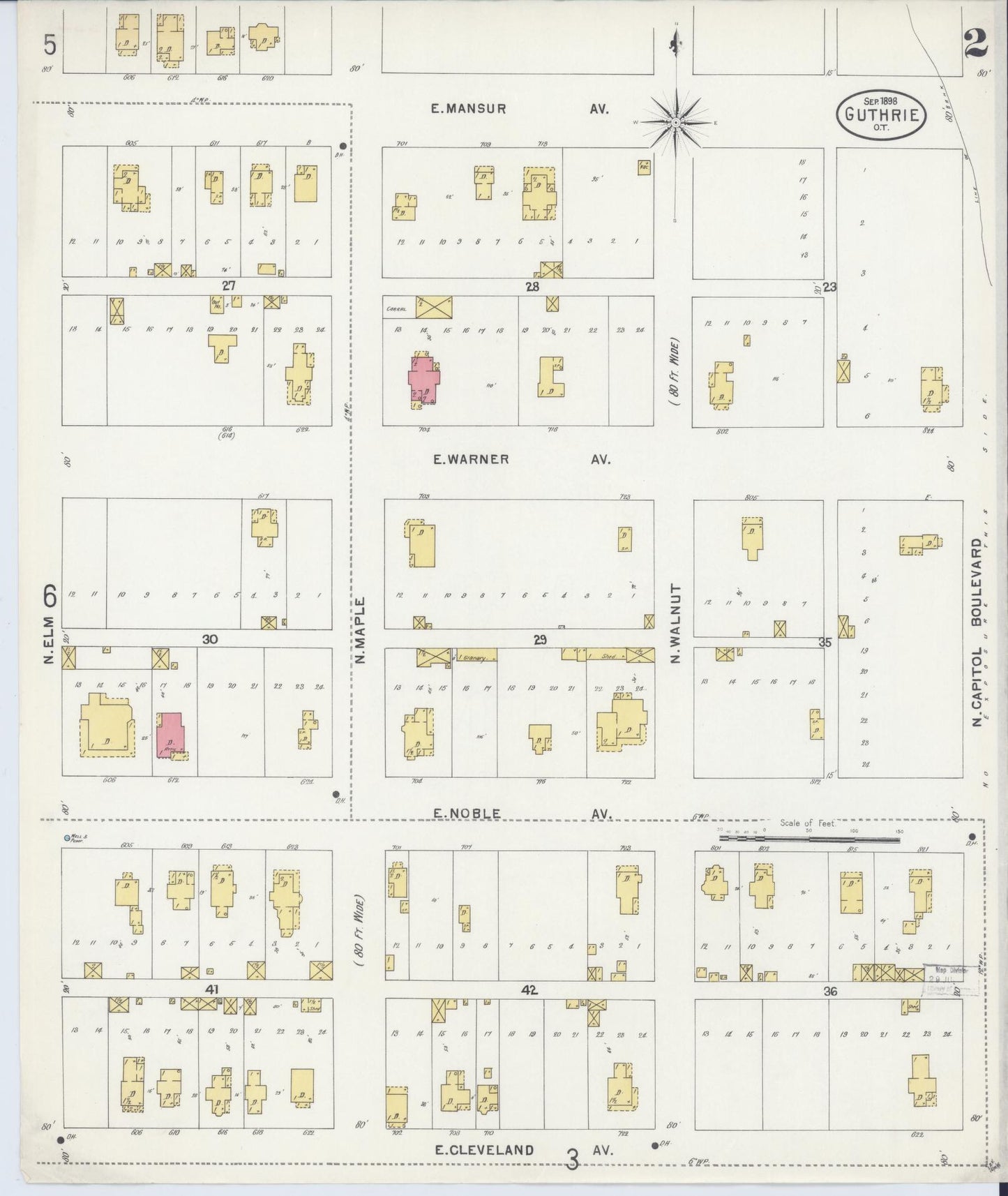 Sanborn Fire Insurance Map from Guthrie, Logan County, Oklahoma (1898), Sheet #0002 - Complete Map Set gallery image, historic Sanborn map, vintage wall art, Oklahoma Oklahoma