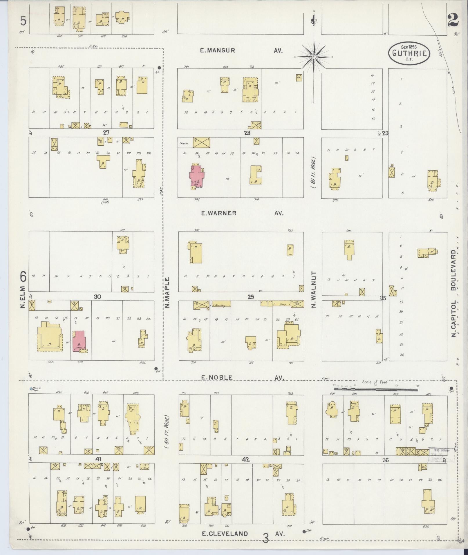 Sanborn Fire Insurance Map from Guthrie, Logan County, Oklahoma (1898), Sheet #0002 - Complete Map Set gallery image, historic Sanborn map, vintage wall art, Oklahoma Oklahoma