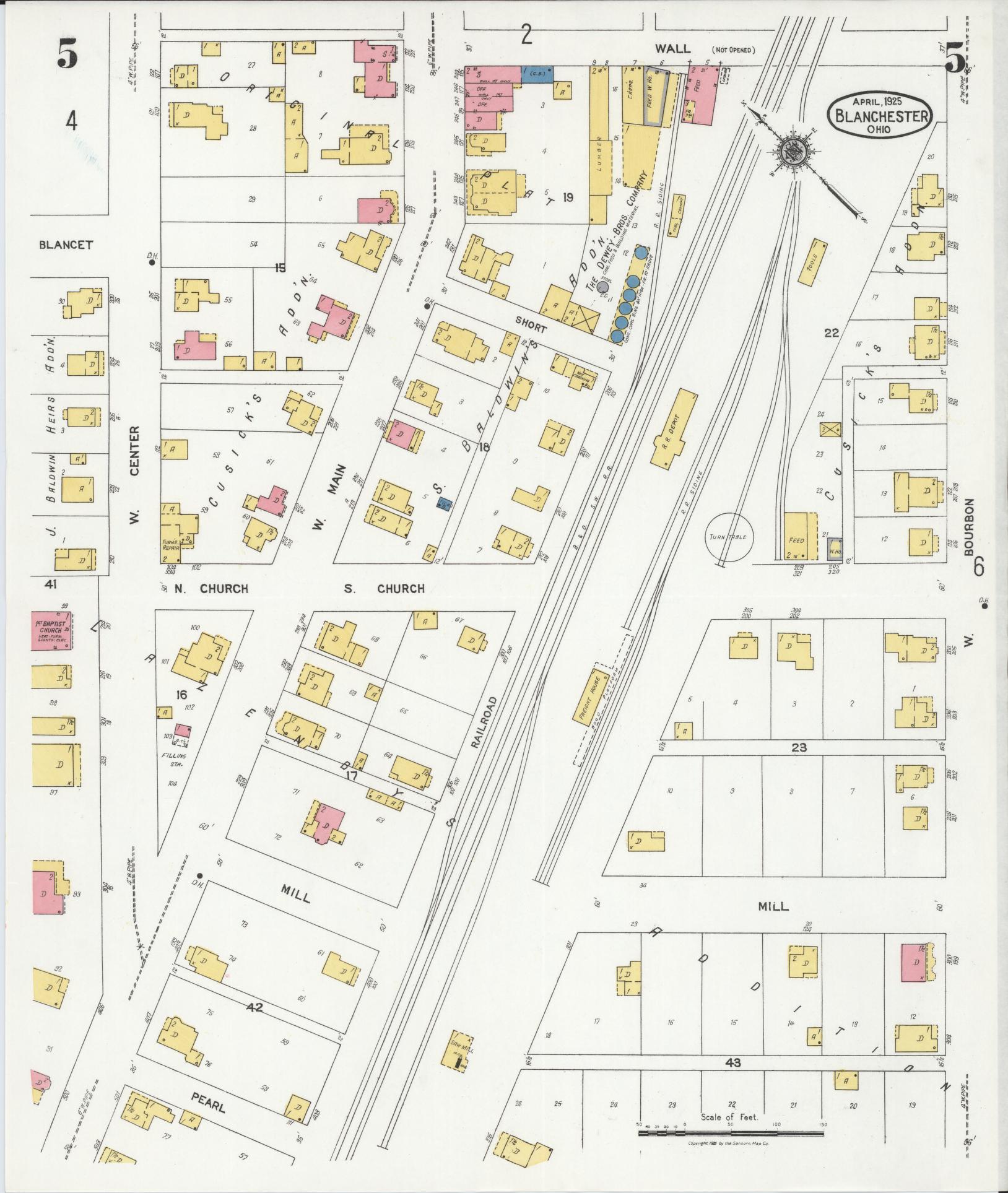Sanborn Fire Insurance Map from Blanchester, Clinton County, Ohio (1925), Sheet #0005 - Complete Map Set gallery image, historic Sanborn map, vintage wall art, Ohio Ohio