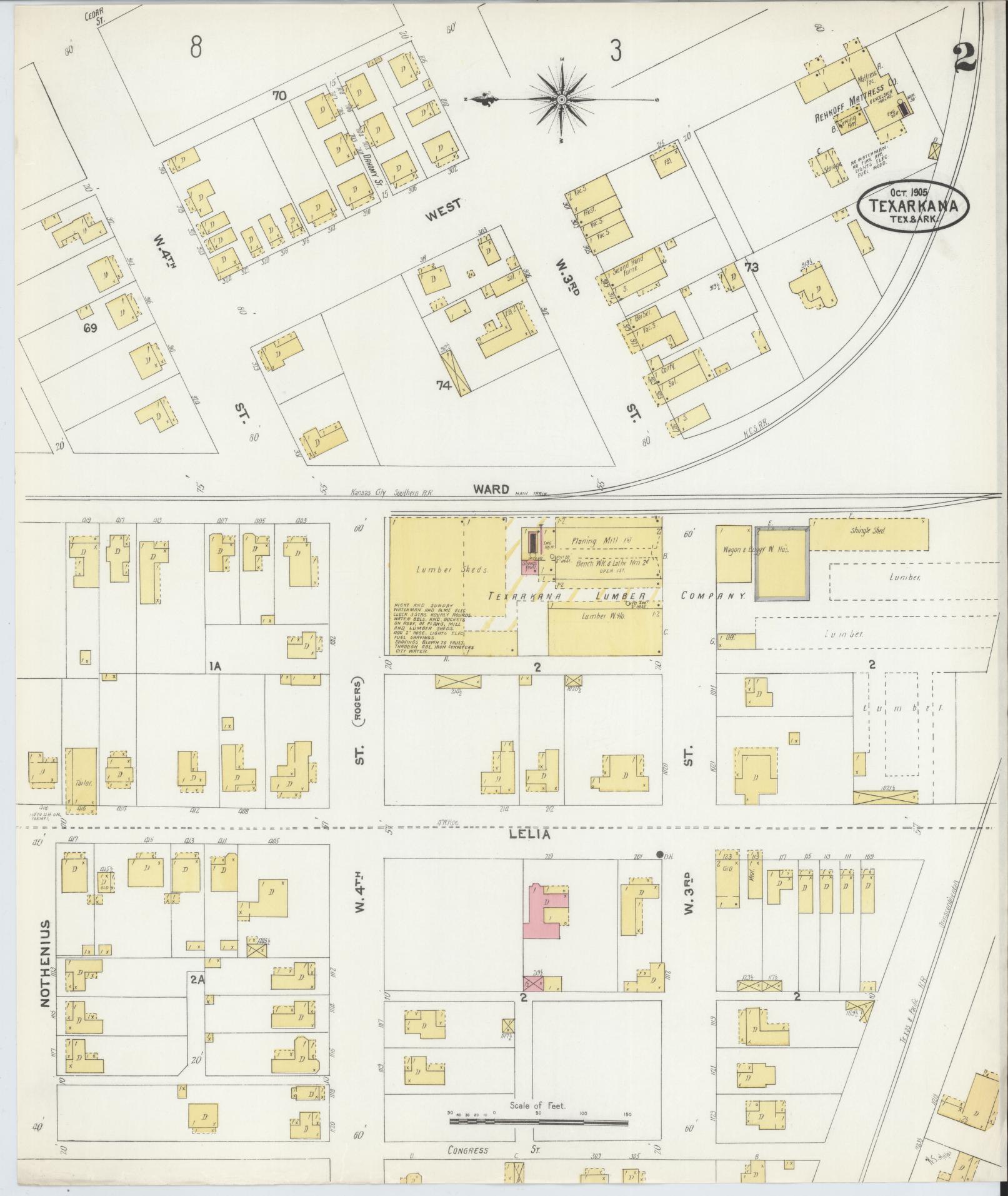 Sanborn Fire Insurance Map from Texarkana, Bowie County, Texas (1905), Sheet #0002 - Complete Map Set gallery image, historic Sanborn map, vintage wall art, Texas Texas