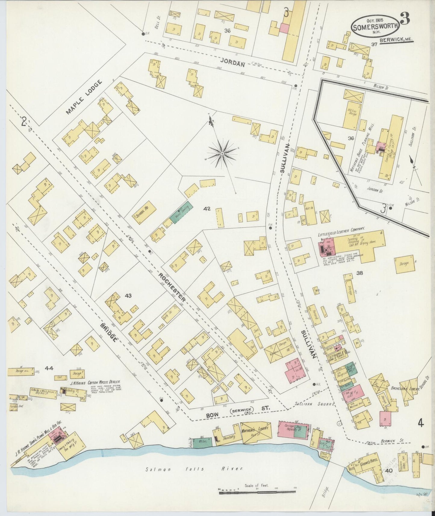 Sanborn Fire Insurance Map from Somersworth, Strafford County, New Hampshire (1905), Sheet #0003 - Complete Map Set gallery image, historic Sanborn map, vintage wall art, Maine Maine