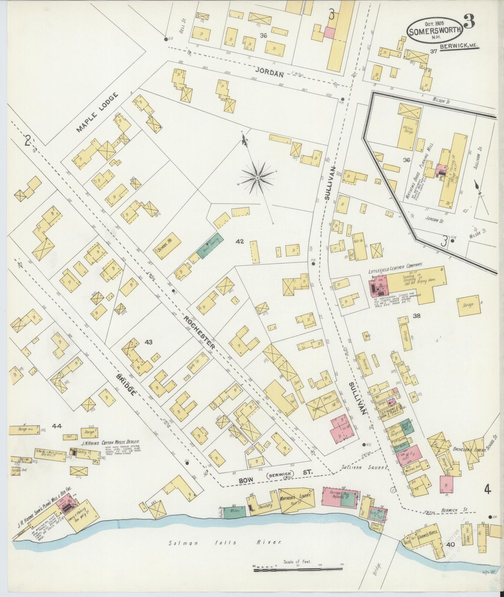 Sanborn Fire Insurance Map from Somersworth, Strafford County, New Hampshire (1905), Sheet #0003 - Complete Map Set gallery image, historic Sanborn map, vintage wall art, Maine Maine