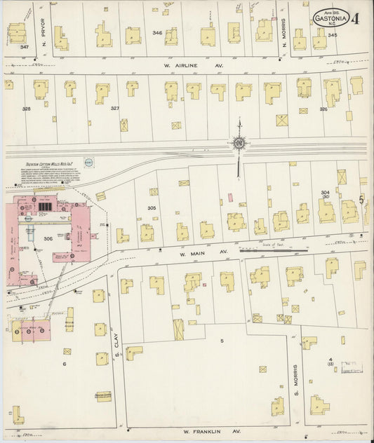Sanborn Fire Insurance Map from Gastonia, Gaston County, North Carolina (1915), Sheet #0004 - Historic Sanborn Fire Insurance Map Print, vintage old map wall art, antique decor, genealogy gift, North Carolina North Carolina map
