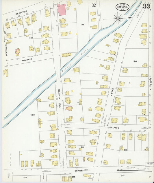 Sanborn Fire Insurance Map from Hornell, Steuben County, New York (1909), Sheet #0033 - Historic Sanborn Fire Insurance Map Print, vintage old map wall art, antique decor, genealogy gift, New York New York map
