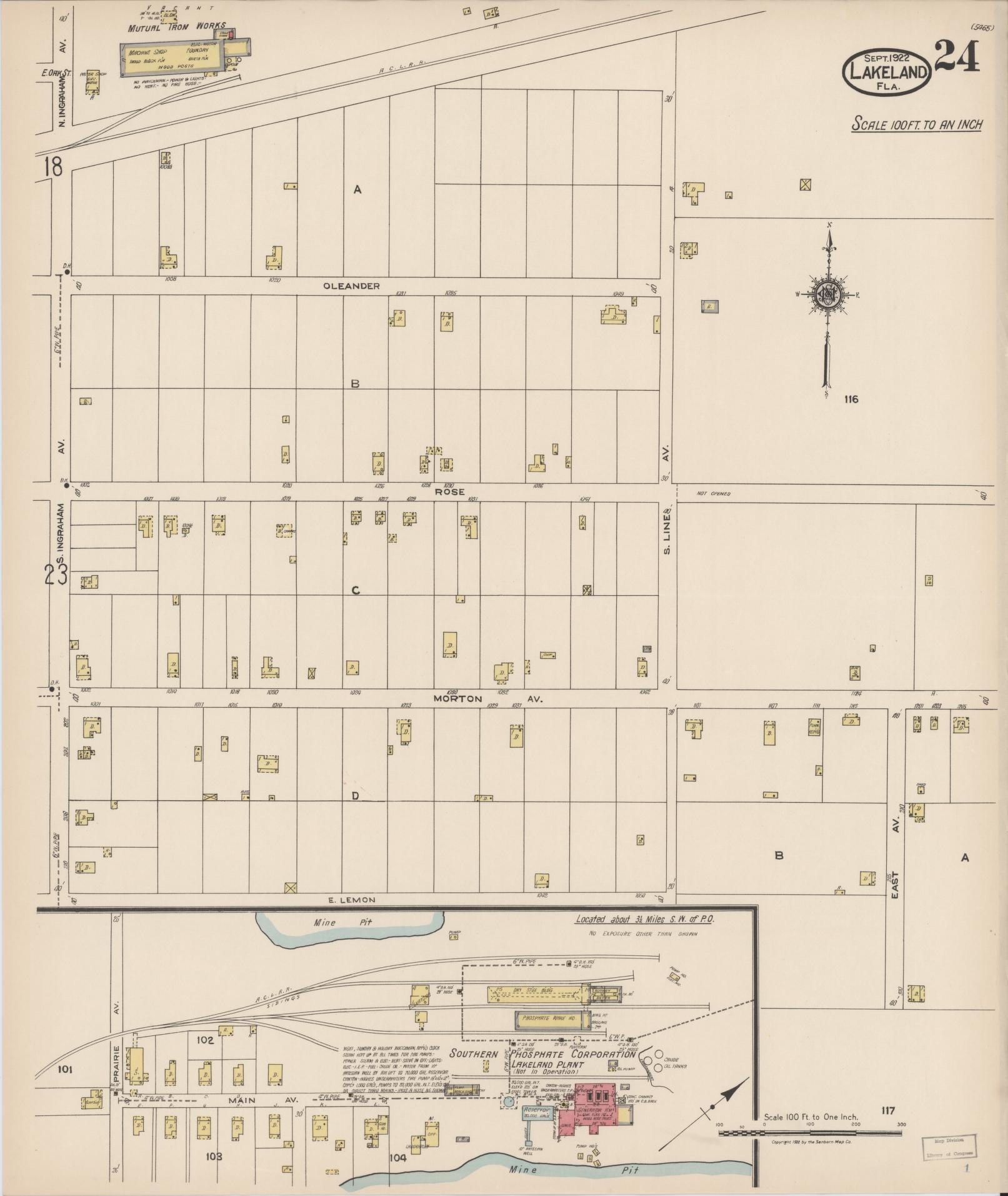 Sanborn Fire Insurance Map from Lakeland, Polk County, Florida (1922), Sheet #0024 - Historic Sanborn Fire Insurance Map Print, vintage old map wall art, antique decor, genealogy gift, Florida Florida map