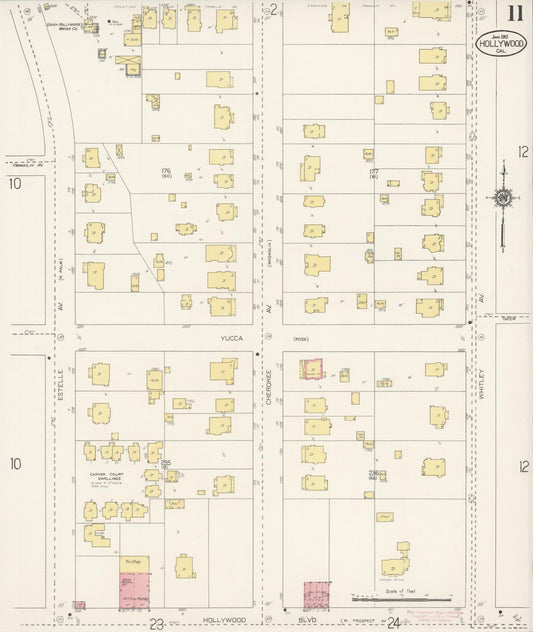 Sanborn Fire Insurance Map from Hollywood, Los Angeles County, California (1913), Sheet #0011 - Historic Sanborn Fire Insurance Map Print, vintage old map wall art, antique decor, genealogy gift, California California map